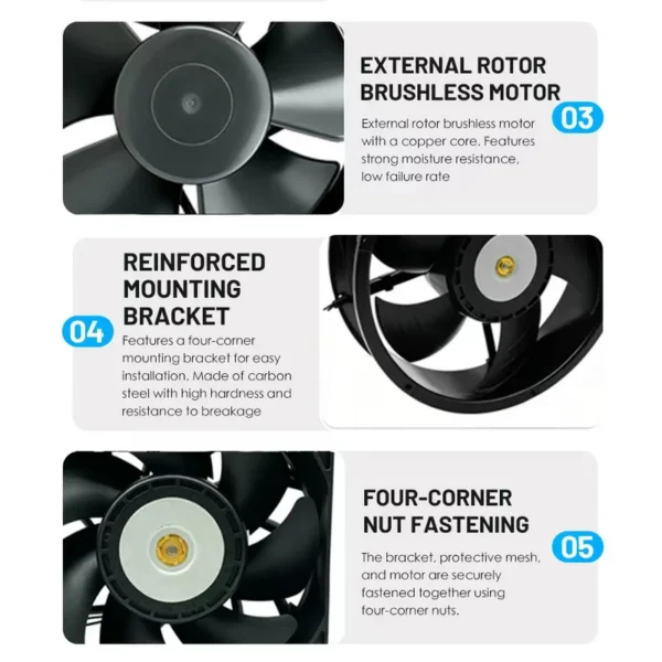 Ventilation Axial Cooling Fan, EC9238, 200mm, 830CFM, 110V - view 4