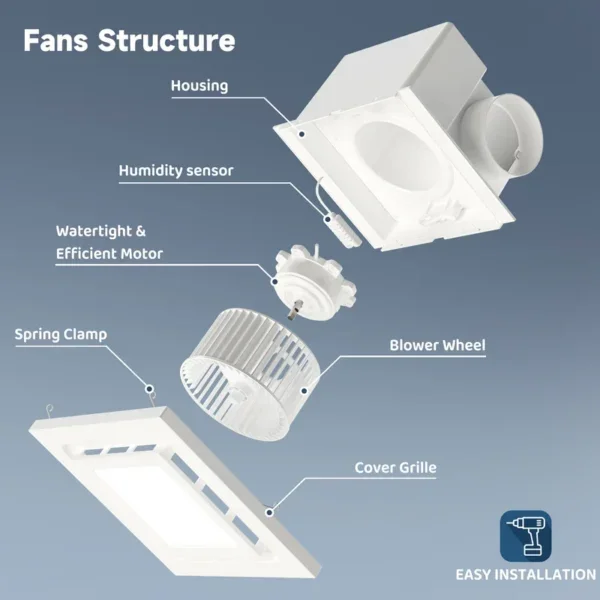 Vnttsmt Bathroom Exhaust Fan, 8.57inch, 100, CFM/1.0, 4" - view 3