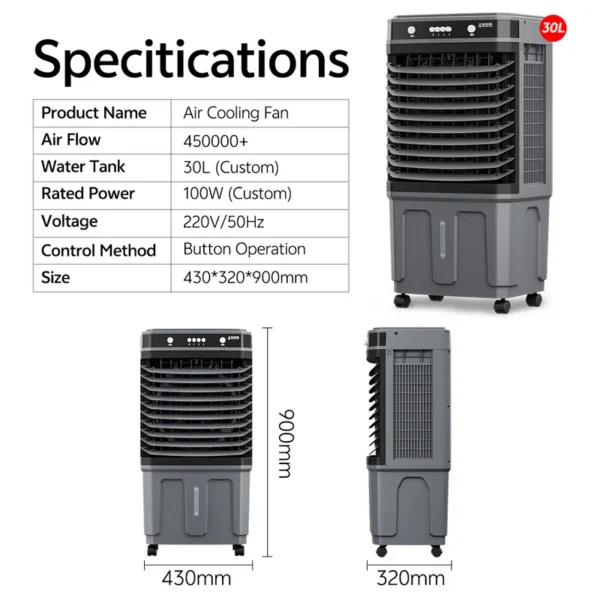 Water Tank Air Cooler, Portable, 30L - view 4