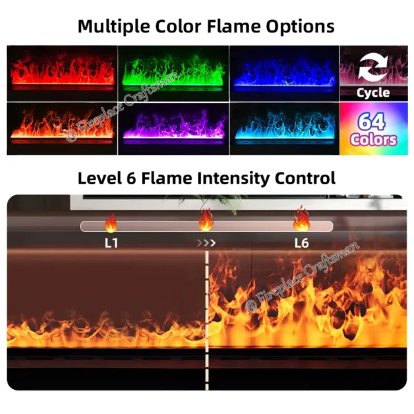 Water Vapor Steam Fireplace, 3d, 1500W, Metal - view 3