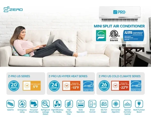 Z-PRO Inverter Split Air Conditioner, R32/R454B, 9000-36000 BTU - view 3