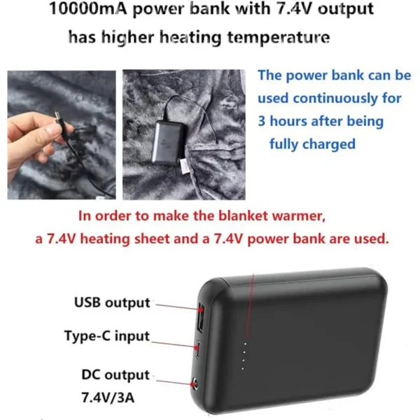 Zip Heated Throw Blanket, 12V, USB, Portable, Cordless - view 3