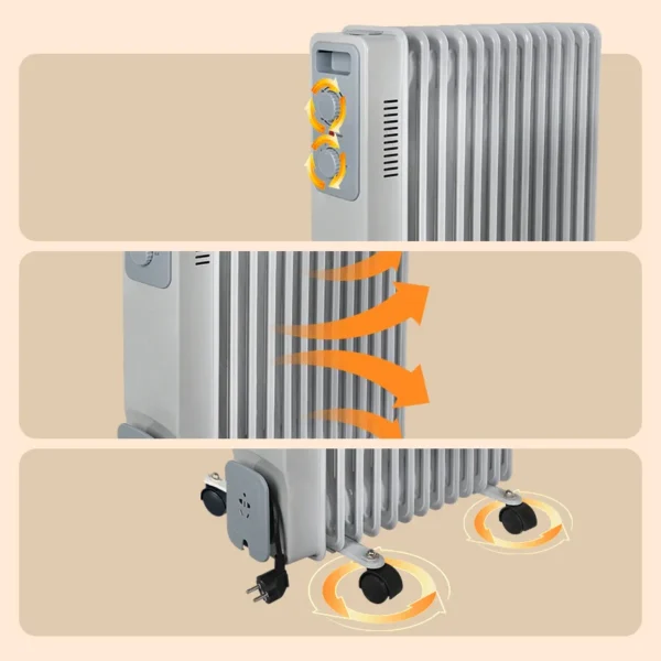 Adjustable Thermostat Oil Radiator, Portable, 230v 50, 1000W - view 5