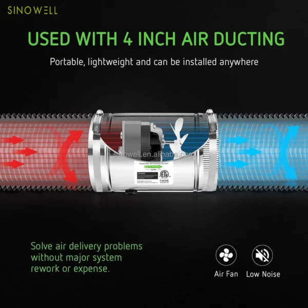 Air Duct Booster Fan, 4", 100, CFM, Inline - view 4