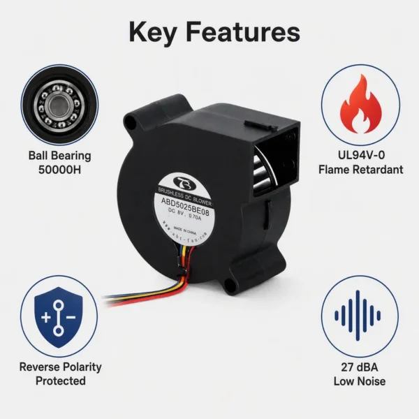 Axial Blower, 5025, 50x50x25mm, 12v, Brushless - view 4