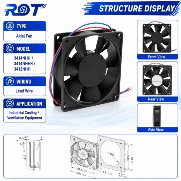 Axial Compact Cooling Fan, 3906, 115V, 92x92x25mm, 9W - view 2