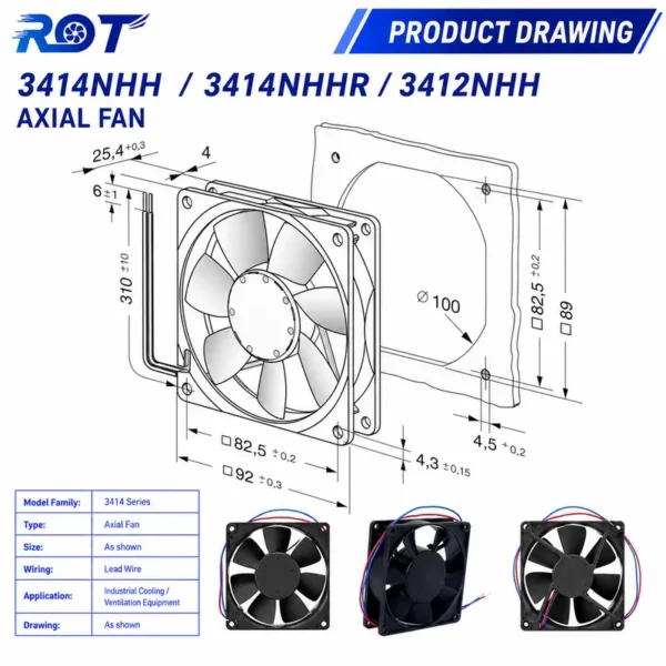 Axial Compact Cooling Fan, 3906, 115V, 92x92x25mm, 9W - view 3