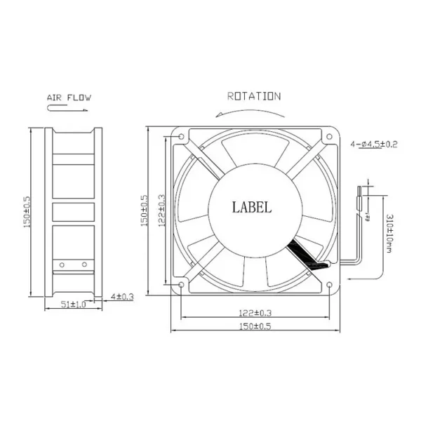 Axial Cooling Fan, 150mm, 15050, 220V, 150x150x50mm - view 4