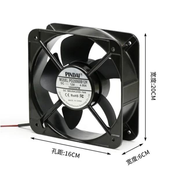 Axial Cooling Fan, 200mm, 20060, 200x200x60mm, Brushless - view 3