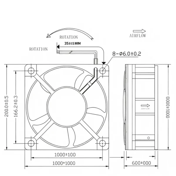 Axial Cooling Fan, 200mm, 200x200x60mm, 220V, Brushless - view 4