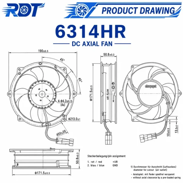 Axial Cooling Fan, 24V, 6314HR, 172mm, Inverter - view 3