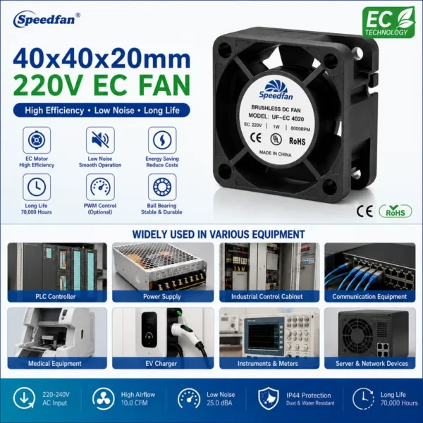 Axial Cooling Fan, 40x40x20mm, 220V, 8000RPM, Brushless - view 5