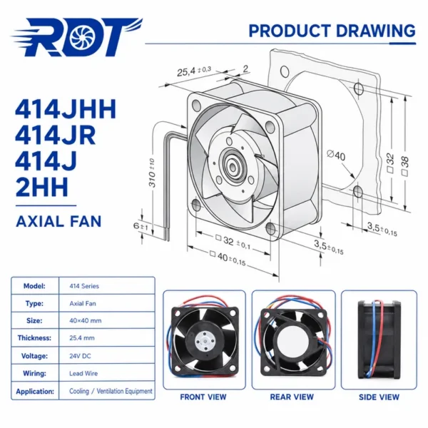 Axial Cooling Fan, 414JR, 24V, 40mm, 4025 - view 2
