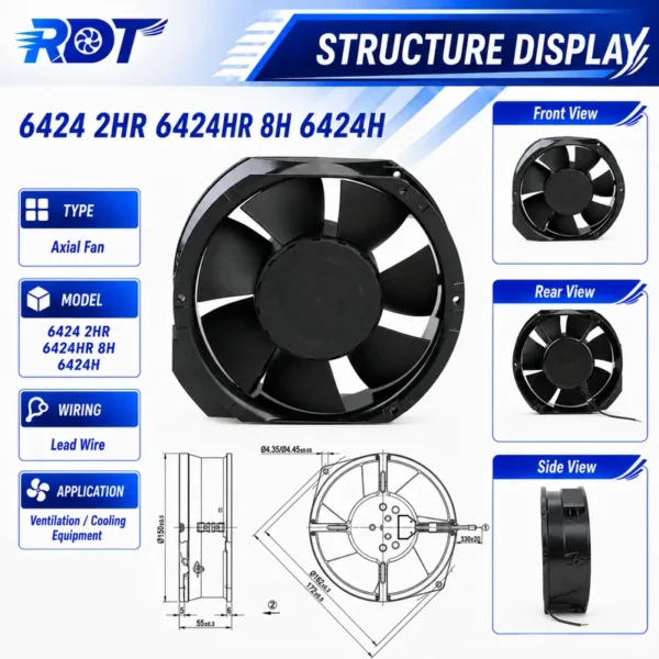 Axial Cooling Fan, 6424, 24V, 172mm, 241CFM - view 2