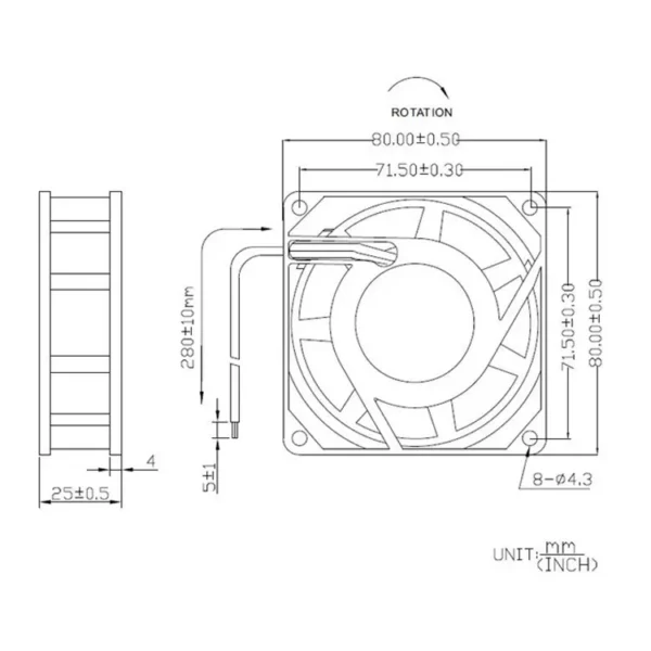 Axial Cooling Fan, 80mm, 220V, 8025, 80x80x25mm - view 4
