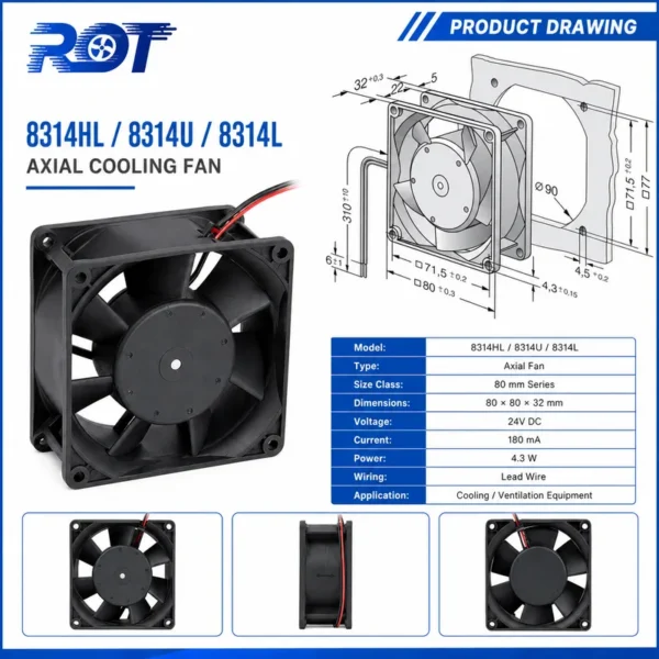 Axial Cooling Fan, 8314U, 24V, 80mm, 8032 - view 2
