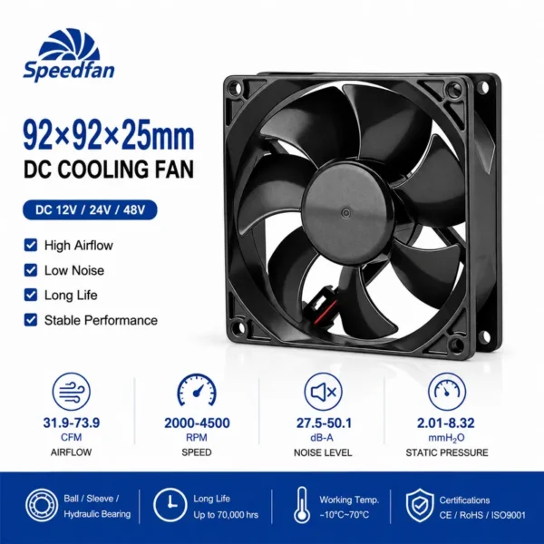 Axial Cooling Fan, 92x92x25mm, 12V, 24V, 48V