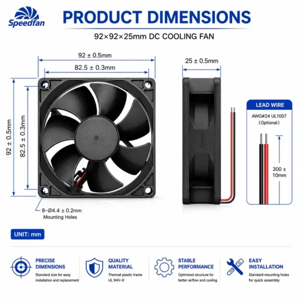 Axial Cooling Fan, 92x92x25mm, 12V, 24V, 48V - view 4