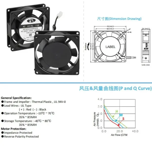 Axial Cooling Fan, IP68, Waterproof, 92x92x25mm, Aluminum - view 2
