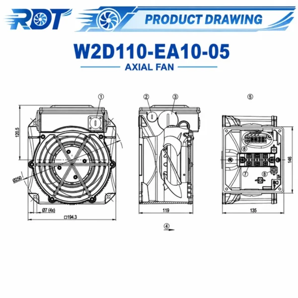 Axial Cooling Fan, W2D110-EA10-05, 400 V, Electric - view 3