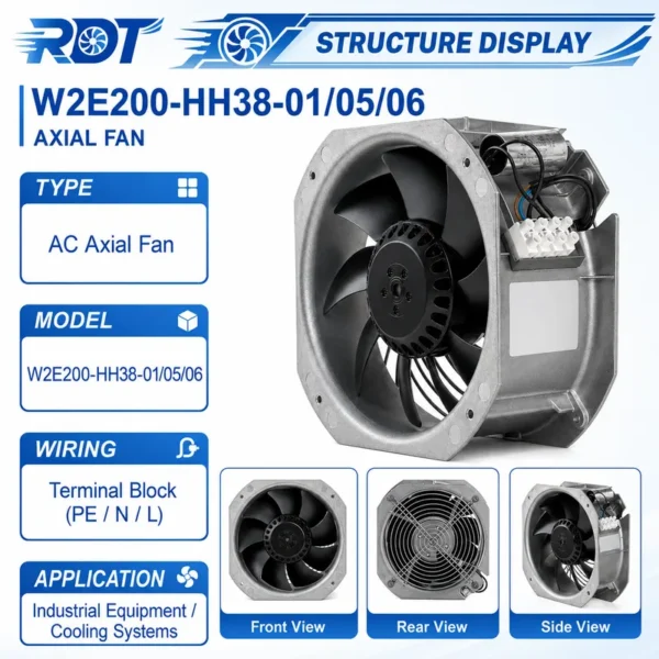 Axial Cooling Fan, W2E200-HH38-05, 230VAC, 80W, 2800RPM - view 2