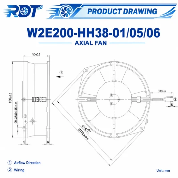Axial Cooling Fan, W2E200-HH38-05, 230VAC, 80W, 2800RPM - view 3