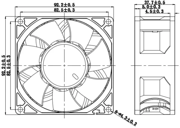 Axial Fan, 3000RPM, 92x92x38mm, 110-220 - view 3