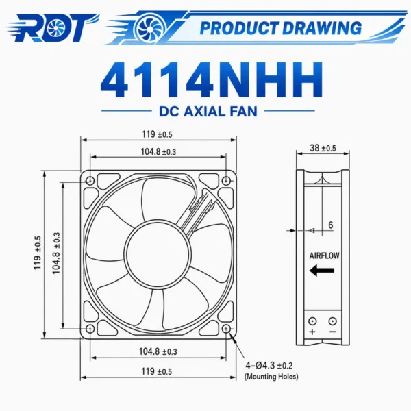 Axial Fan, 4114NHH, 24V, 120mm, 12038 - view 3