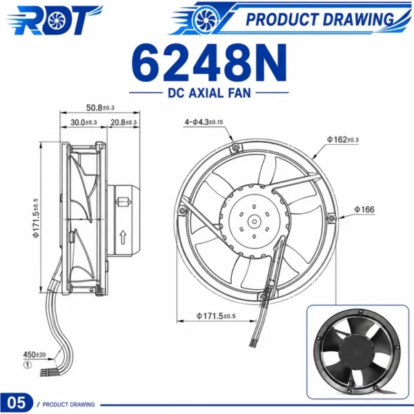 Axial Fan, 48V, 6248N, 172mm - view 3