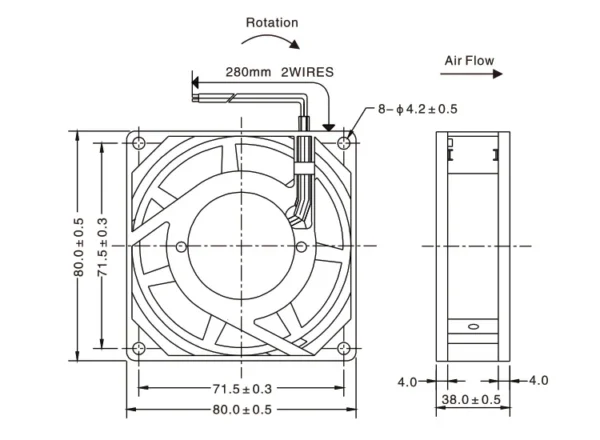 Axial Fan, 8038, 80mm, 80x80x38mm, 110V - view 6
