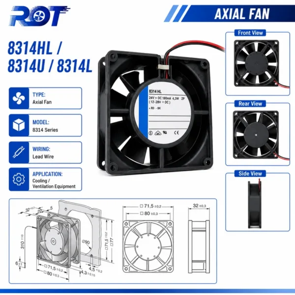 Axial Fan, 8314L, 24VDC, 80mm, RPM - view 2