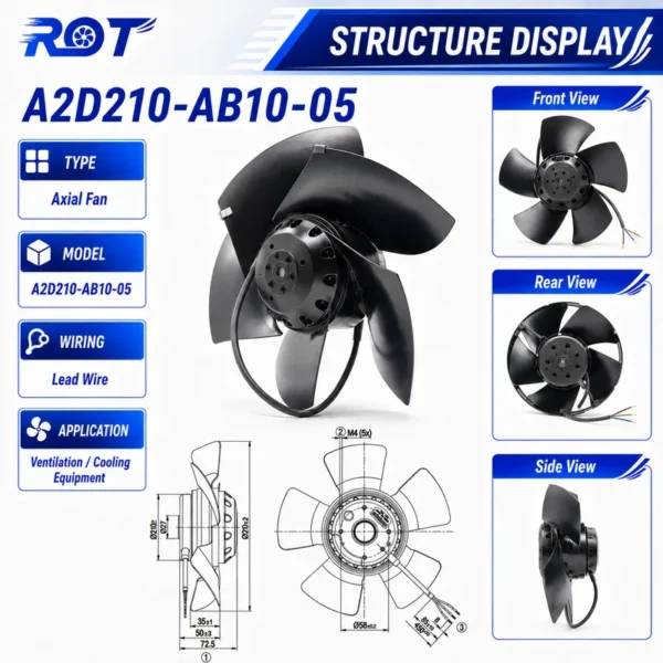 Axial Fan, A2D210-AB10-05, 400V, 130W, 3050RPM - view 2