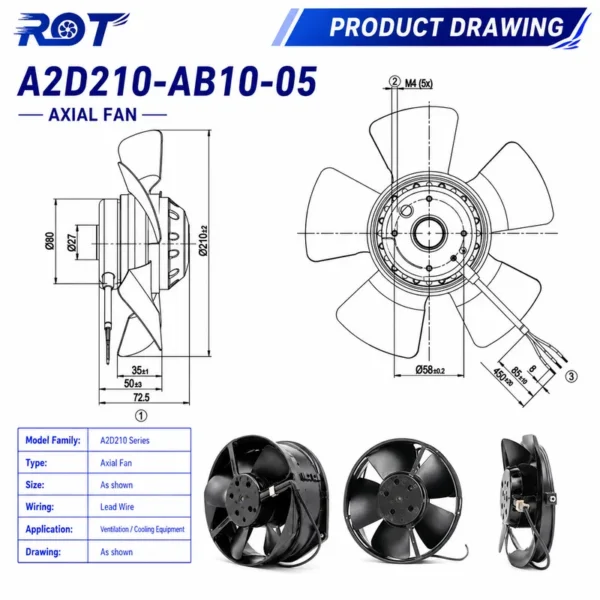 Axial Fan, A2D210-AB10-05, 400V, 130W, 3050RPM - view 3