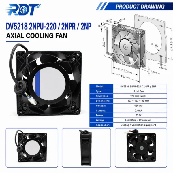 Axial Fan, DV5218/2NPR, 48V, 127mm, 12738 - view 2