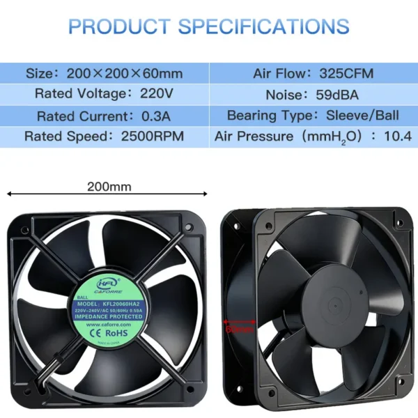 Axial Flow Cooling Fan, IP68/67/54, 200x200x60mm, 200mm - view 4