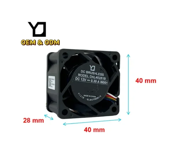 Axial Flow Fan, 40x40x28mm, Brushless, PBT, 12V