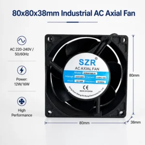 Axial Flow Fan, 8038, 110/220/380V, 80x80x38mm