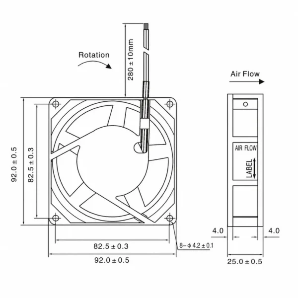 Axial Flow Fan, 92mm, 220V, CNC - view 4