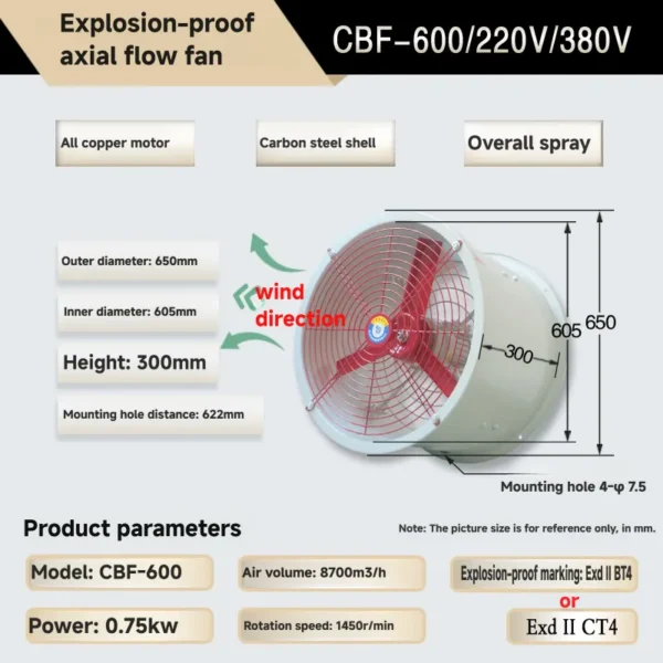 Axial Flow Fan, CBF-600, 220V/380V, Explosion-Proof, Cast - view 6