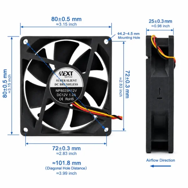 Axial Flow Fan, NEXT, NP8025H12V, 12V, 1.2A - view 6