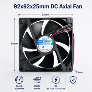 Axial Flow Fan, SZR9225, 5/12/24/48V, 92x92x25mm, 2000-5000RPM