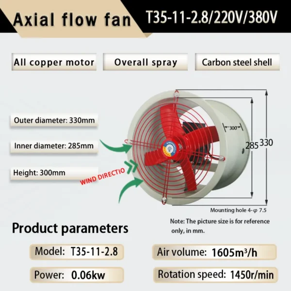 Axial Flow Fan, T35-11-2.8, 0.06kW, 1450, RPM - view 6