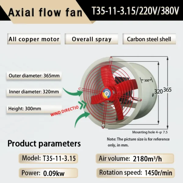 Axial Flow Fan, T35-11-3.15, 220V/380V, 1450, RPM - view 6