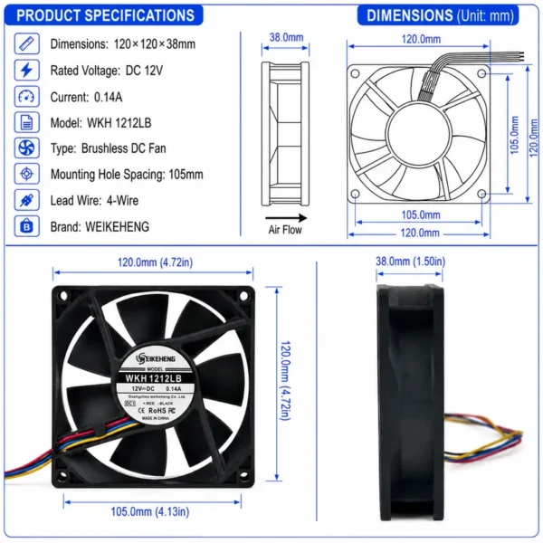 Axial Flow Fan, WKH, 1212LB, 12V, BLDC - view 2