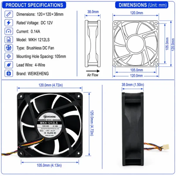 Axial Flow Fan, WKH, 1212LS, 12V, 12025 - view 2