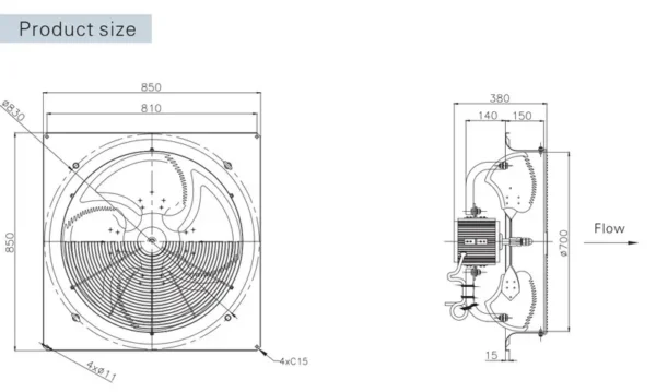 Axial Flow Ventilation Fan, SANXIN, 750W, 380V - view 3