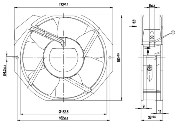 Axial Flow W2e142-bb05-87 Fan, 17cm, 17038, 115V, 27/28W - view 3