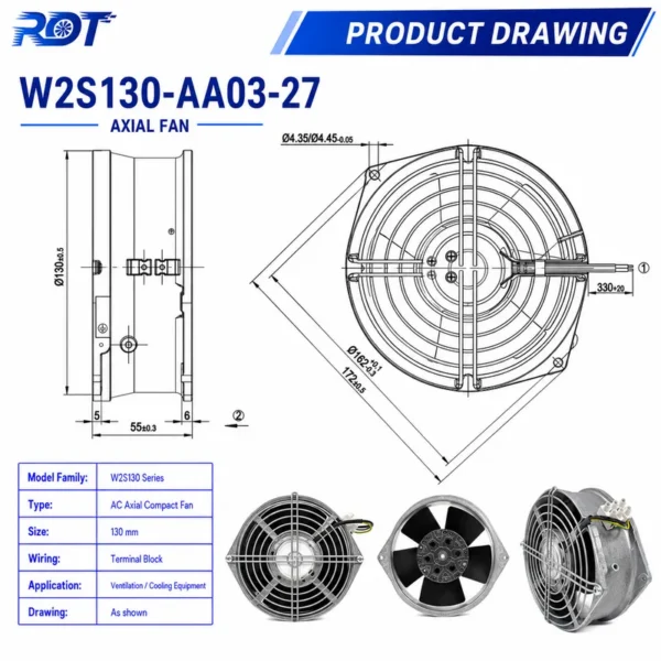 Axial Ventilation Fan, 230V, W2S130-AA03-27 - view 3