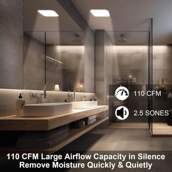 Bathroom Exhaust Fan, 110, CFM, 3000K/4000K/5500K, 1000LM - view 6