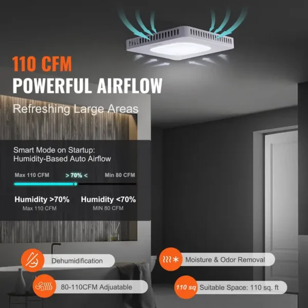 Bathroom Exhaust Fan, 110, CFM, Ceiling - view 5